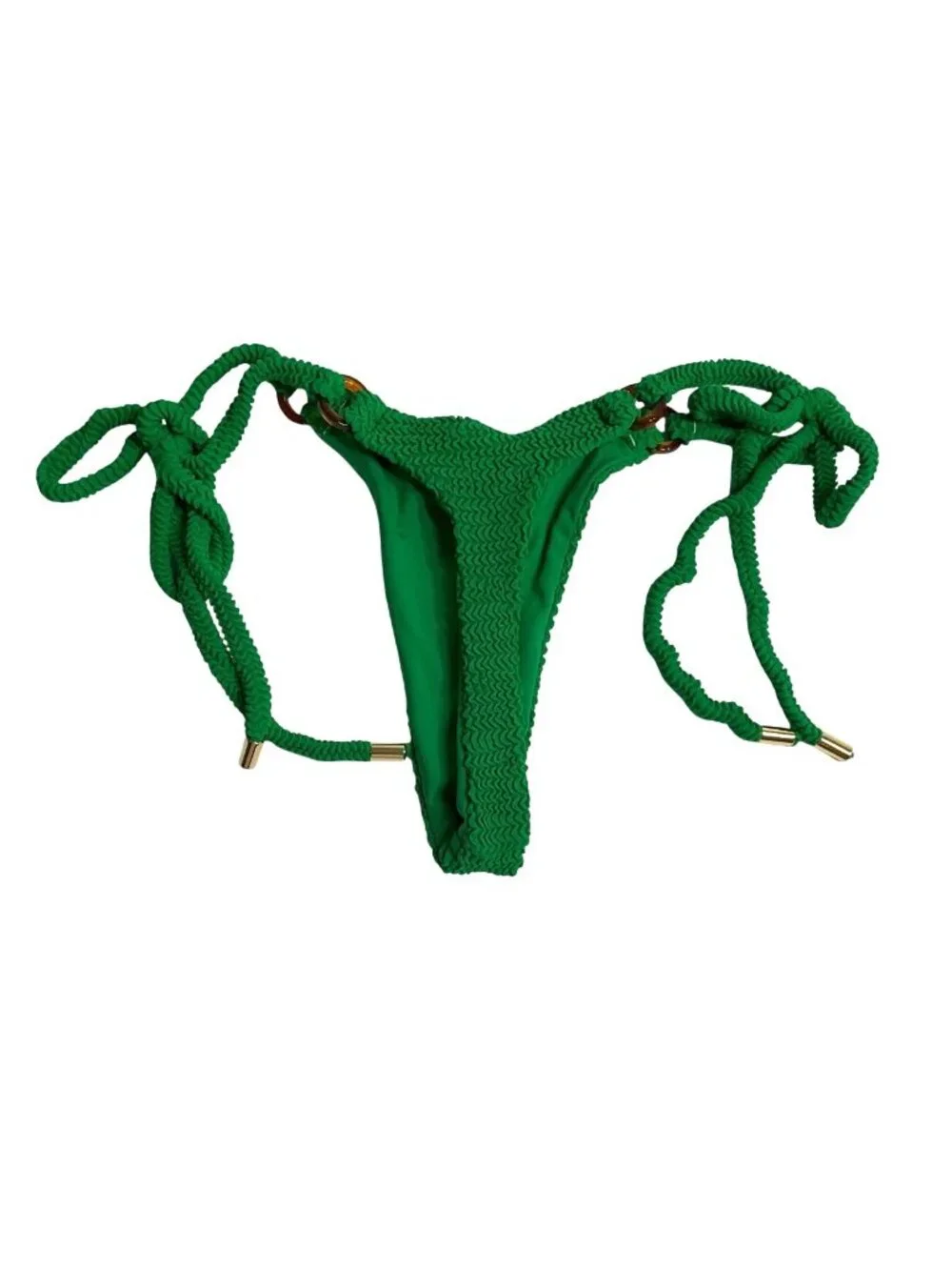 MONDAY Swimwear High Rise Thong Bikini Bottoms in Palm Green Crinkle